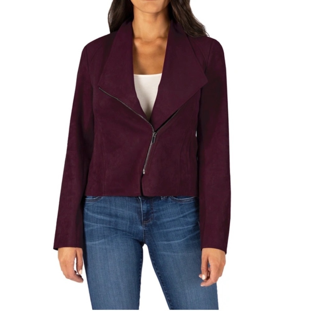 Kut from the Kloth Carina Faux Suede Drape Moto Jacket in Wine XS NWT